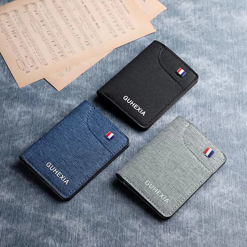 1Pc Canvas Ultra-thin Short Mini Minimalist Men's Wallet Men Purse Leather Short Card Wallet For Male Money Clips Money Bag
