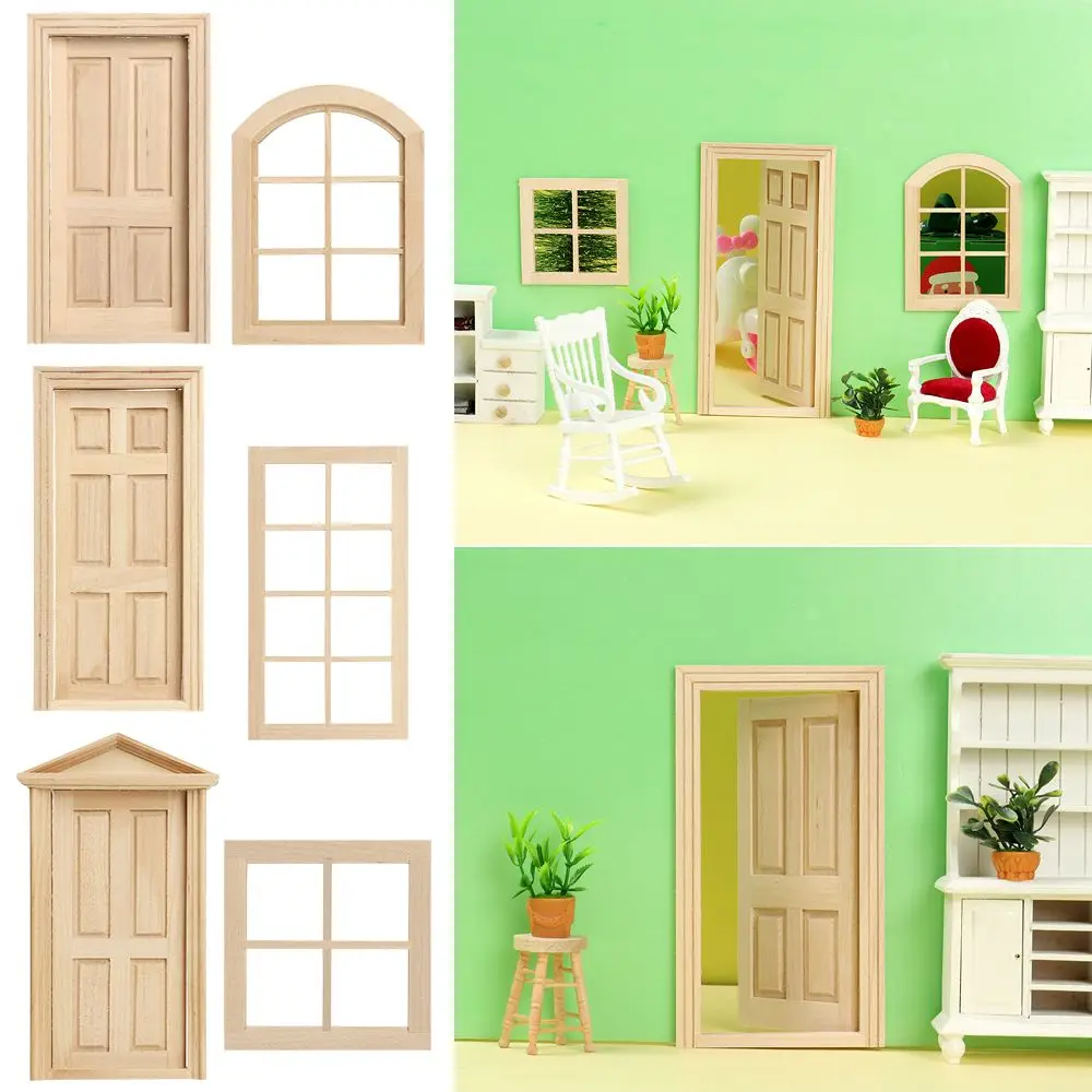 Kids Toy Handmade Material DIY Accessories Unpainted Furniture Dollhouse Door Window Doll House Supplies Miniature Gate