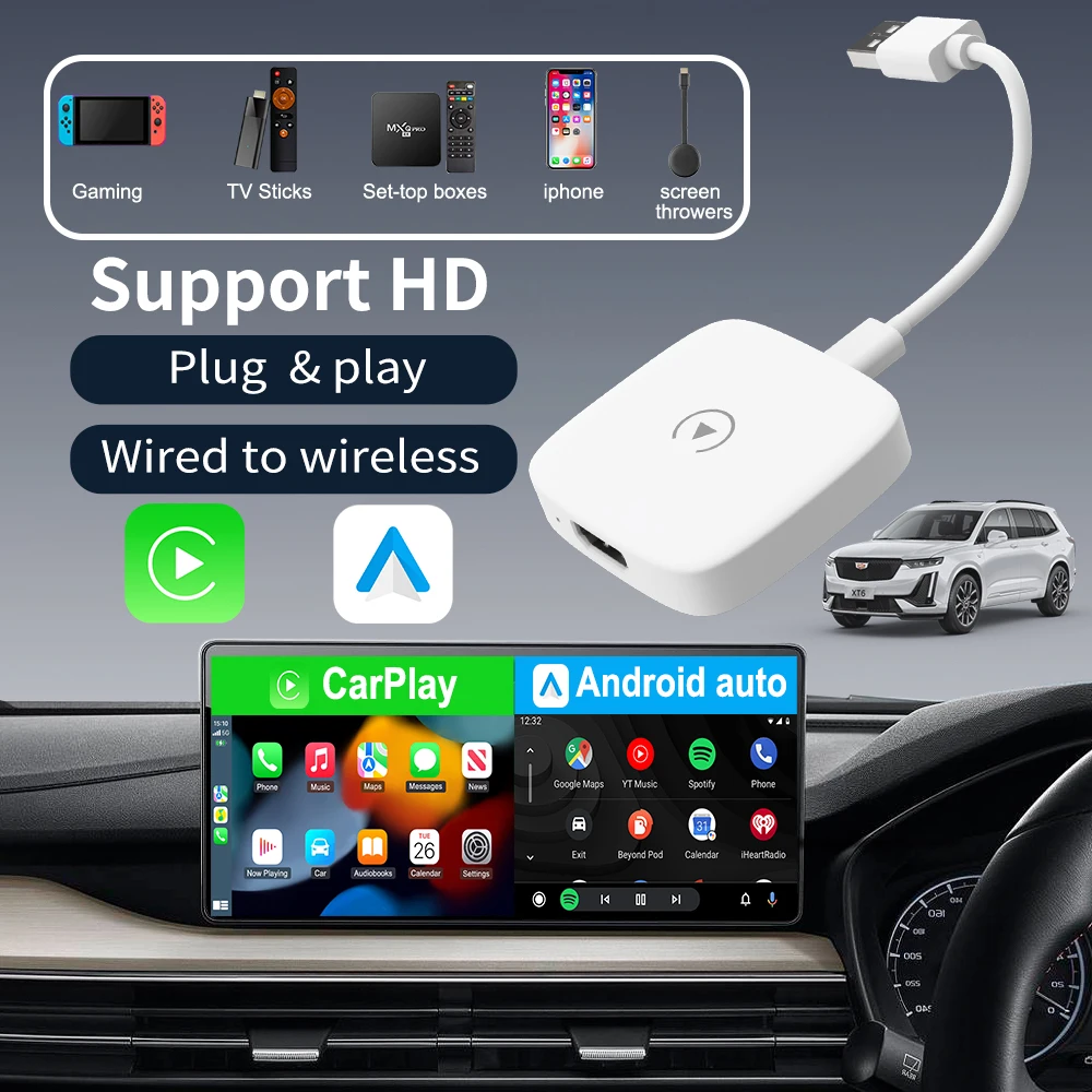 محول تلقائي 3in1 Carplay Android Auto، التوصيل والتشغيل يناسب السيارات مع شاشة عرض 99%، يدعم Toyota Volvo Hyundai - K8H
