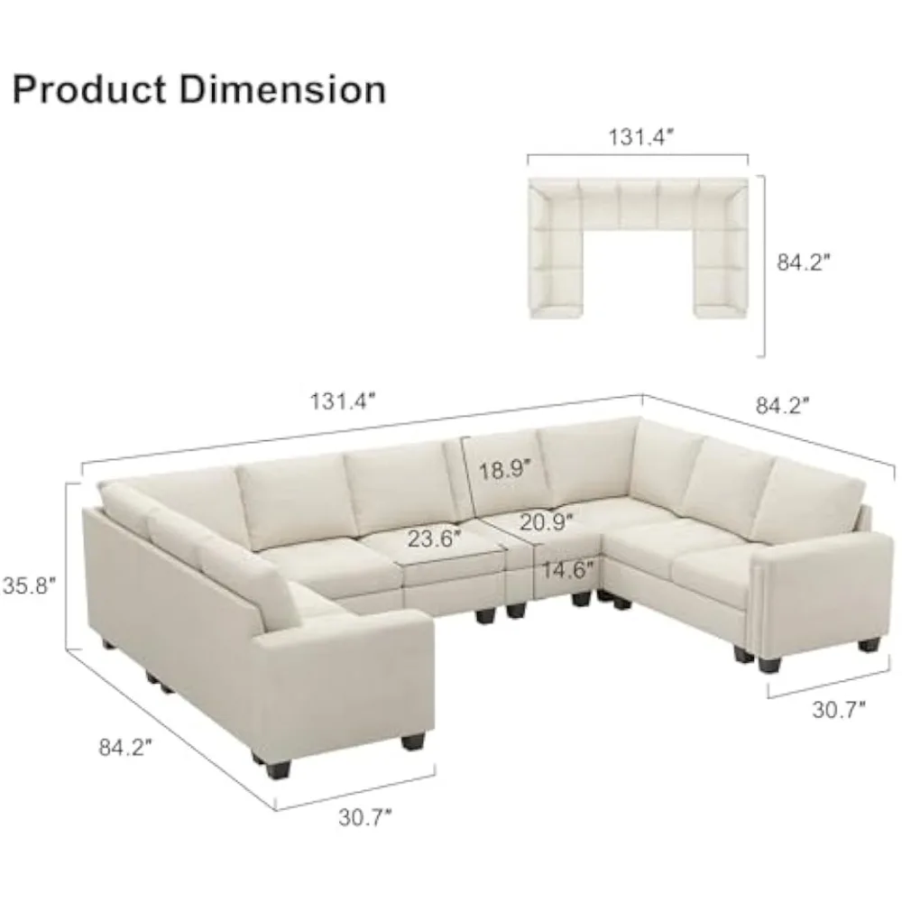 Oversized Velvet Modular 9 Seater U-Shape Sectional Sofa Set with Chaise Convertible sectional Sofa Couch Set Modular