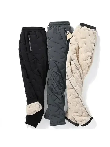 Winter Down Cotton Pants Men's Casual Waterproof Zipper Pocket Thickened Wool Warm Pants Jogger Outdoor Cold-proof Ski Pants 7XL