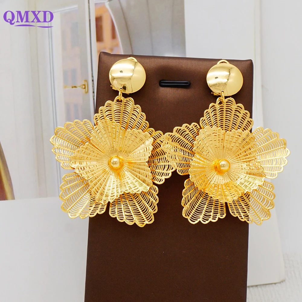 Fashion Dangle Earrings For Women Gold Color Flower Earring Jewelry Accessory Gifts Stud Big Pendant Dangle Earrings