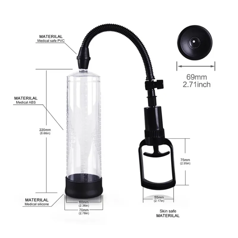 Male Manual Penis Pump Penis Enlarger Negative Pressure Vacuum Pump Big Dick Erection Enhancement Trainer Equipment Adult SexToy view 6