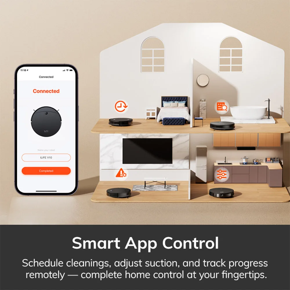 مكنسة كهربائية روبوتية ILIFE V10، شفط 5000 باسكال، ملاحة جيروسكوبية، وقت تشغيل 120 دقيقة، شحن ذاتي، 2.4 جيجا واي فاي، تطبيق، أليكسا وجهاز تحكم عن بعد #4