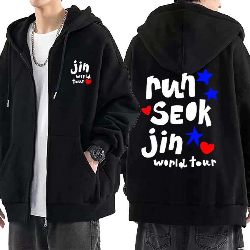 

Jin Runseokjin World Tour 2025 Clothing Men Women NEW Casual hoodie Coat Fleece Hip Hop Zip Up Jacket vintage Hip Hop streetwear