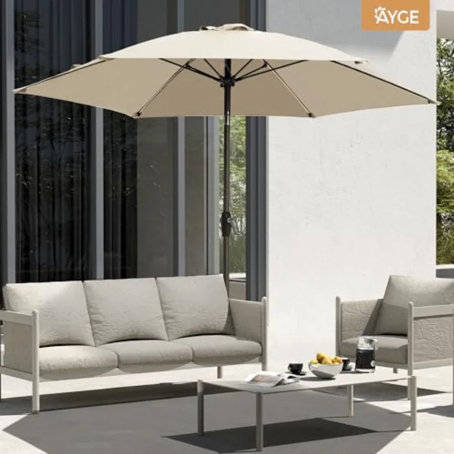 7.5FT Large Outdoor Patio Umbrella Market Table Umbrella-UV Resistant, Easy Push Button Tilt and Crank, 6 Sturdy Fiberglass Rib
