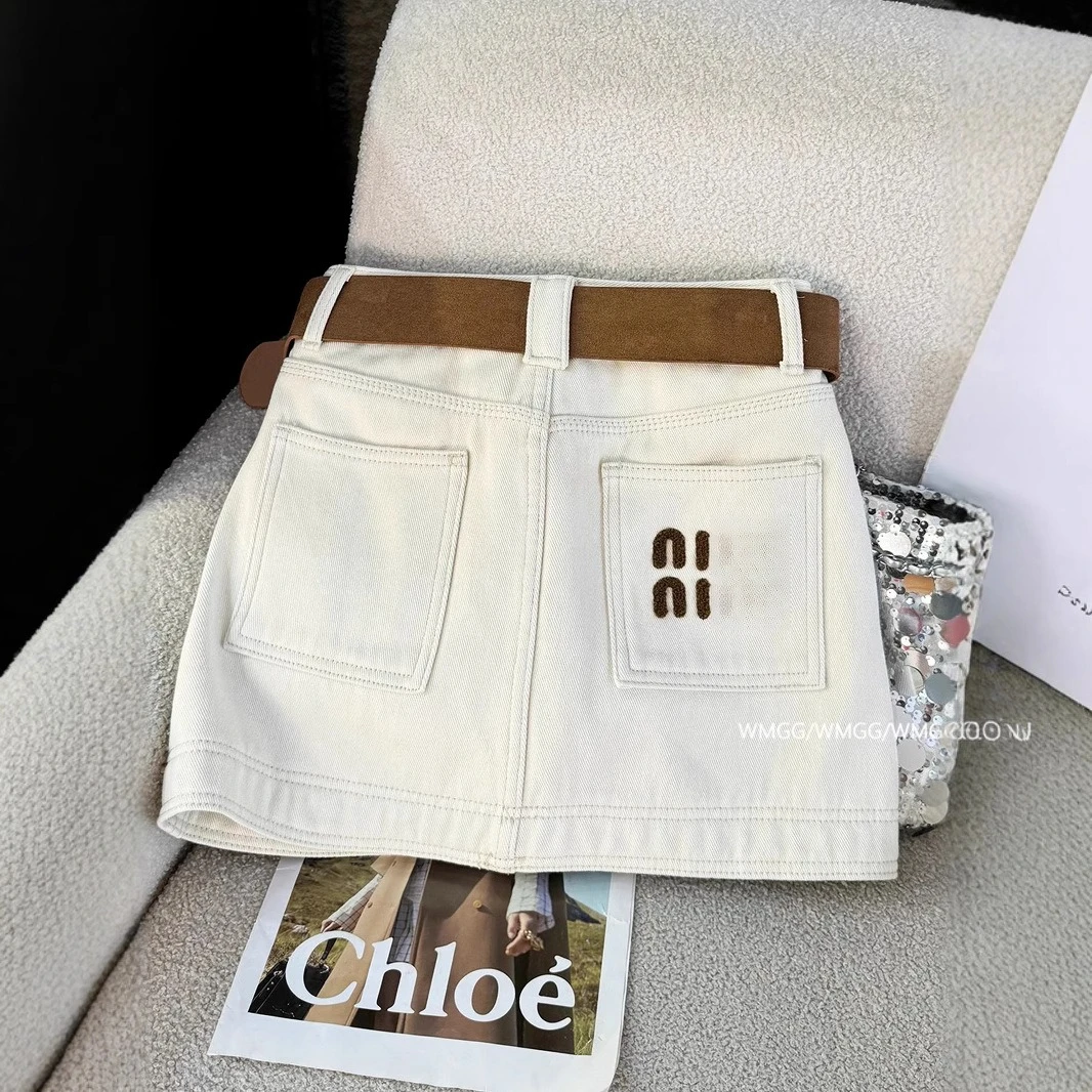 

Женская белая джинсовая мини-юбка 2026 года, облегающая юбка с высокой талией, вышитая в стиле Y2K, для модных девушек