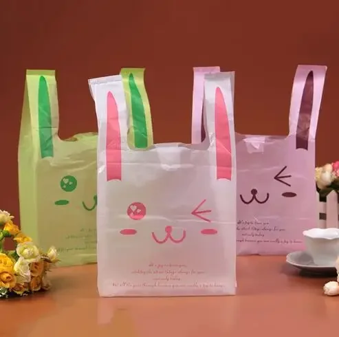 50 шт./лот, хорошее качество, пластиковые пакеты для еды в супермаркете с героями мультфильмов, 30X48 см, сумки для покупок с кроликом, упаковка, подарочная сумка для овощей
