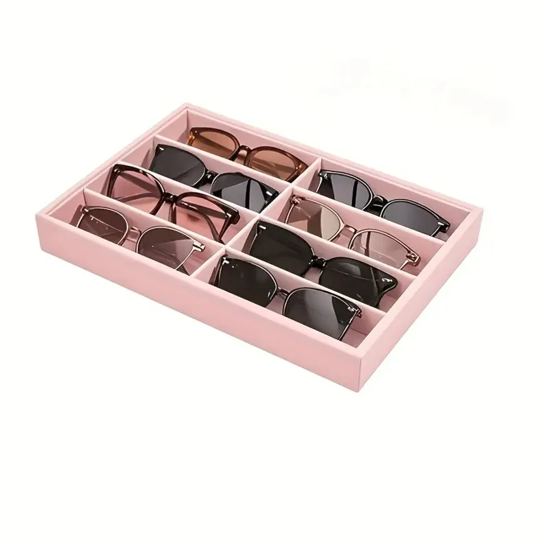 

Beige Velvet Sunglass Organizer Tray with 8 Grids for Eyeglasses Watch Jewelry Display Countertop Storage