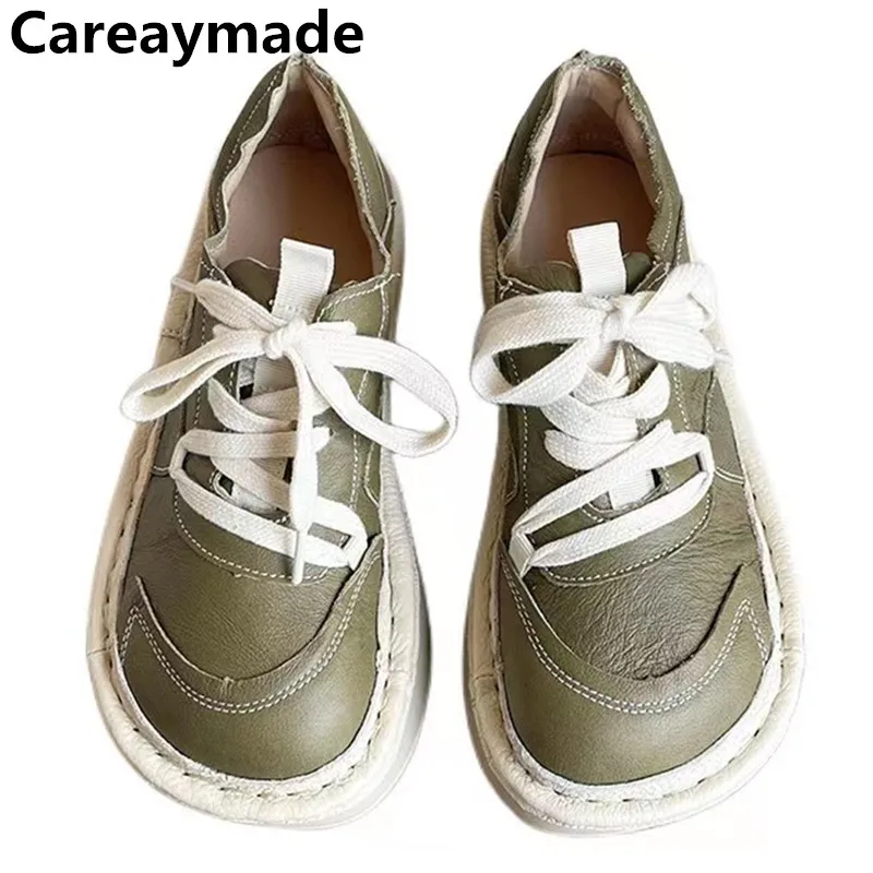 

Careaymade-Genuine leather thick soled ugly cute shoes,artistic small white shoes,muffins bread dad shoes,handmade women's shoes