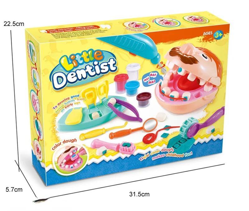 3D-Zahnarzt-Spiel-Doh-Set – 32-teiliges Form-Set mit Zahnwerkzeugen und Mundmodell |   Lernspielzeug zum Rollenspielen für Kinder