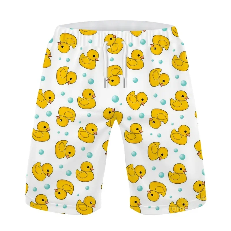 3D Printed Funny Cartoon Duck Animal Graphic Beach Shorts Casual Boy Board Shorts Vacation Trunks Y2k Board Shorts Kid Bermudas