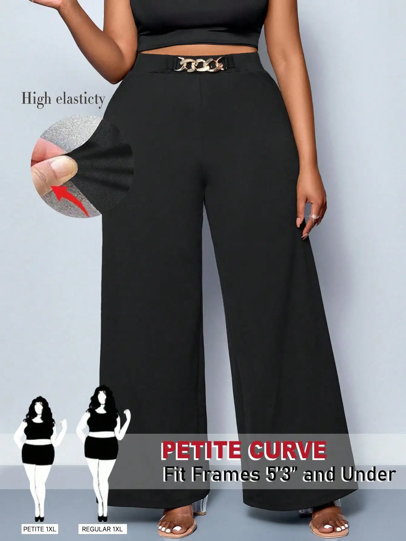 

Миниатюрные высокоэластичные широкие брюки больших размеров с металлическим поясом-цепочкой, свободный крой для повседневного использования, вечеринок и фестивалей