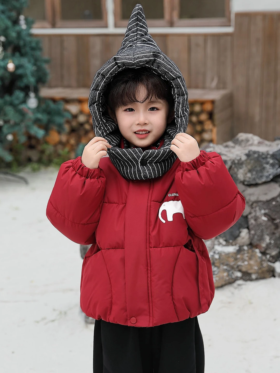 

Красное хлопковое джинто Thiened для мальчиков с капюшоном и полосатым узором, зимняя теплая верхняя одежда, модная молодежная повседневная длинная молния све