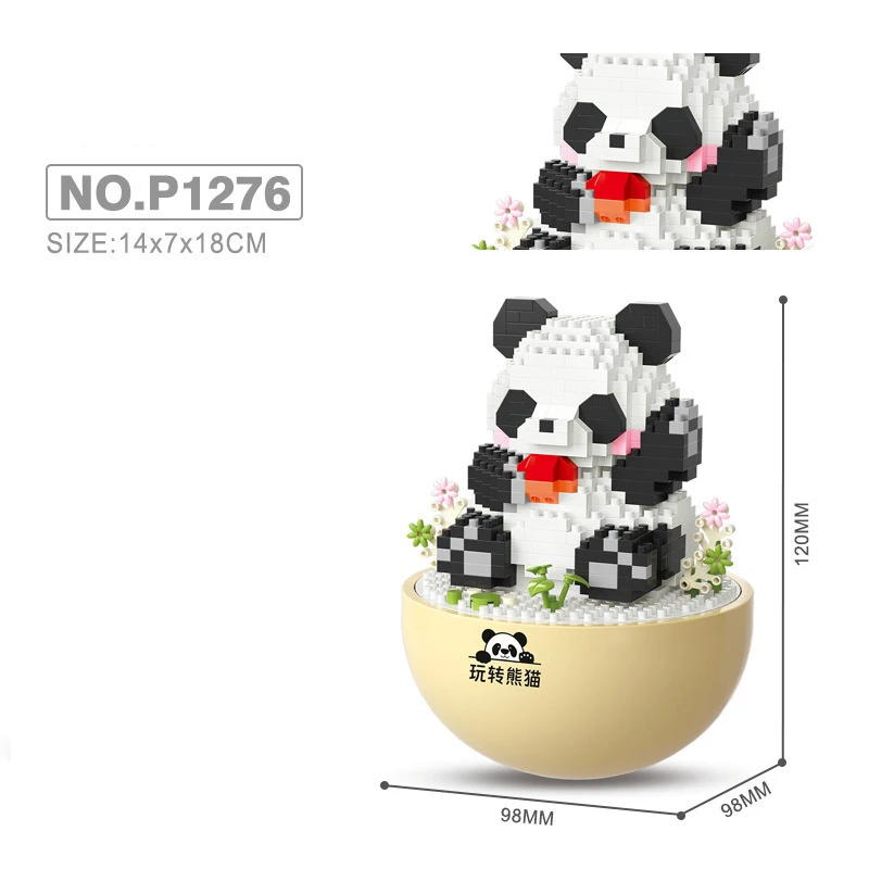 مكعبات بناء جسيمات صغيرة، بهلوان كرتوني لطيف، زهرة الباندا/ديكور الطاولة/لعبة تجميع الألغاز #6