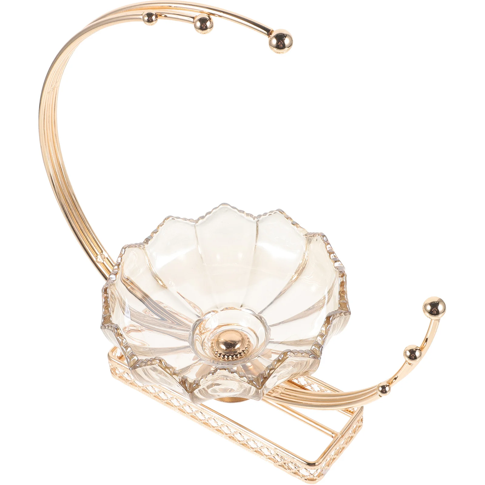 

Glass Fruit Tray Metal Moon Shape Decorative Serving Plate Multipurpose Snack Tray Fruit Plate for Family Dinners Daily Use