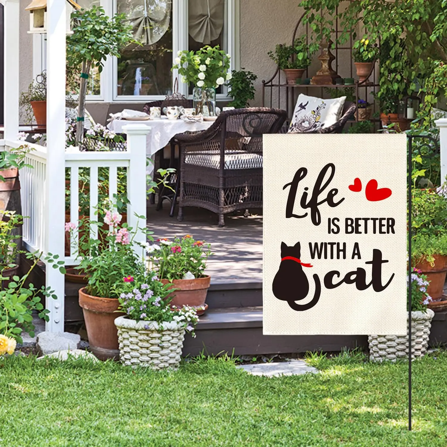 AVOIN colorlife Life Is Better With a Cat Garden Flag Double Sided, Pet Yard Outdoor Decoration 12 x 18 Inch XXP EEU SSL