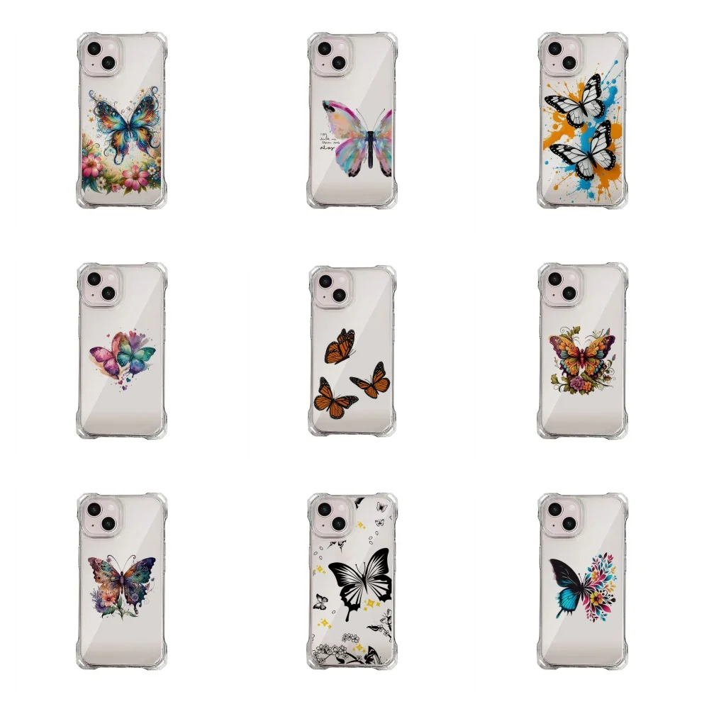 Beautiful butterfly print Collection Suitable for iPhone 16 Case Portable Four Corner Drop Protection Equip with hanging rope D#