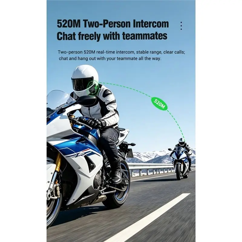 New Arrivals-V2 Motorcycle Helmet IPX5 Waterproof Bluetooth 6.0, 520M Range Two-Way Intercom Headset Noise Reduction