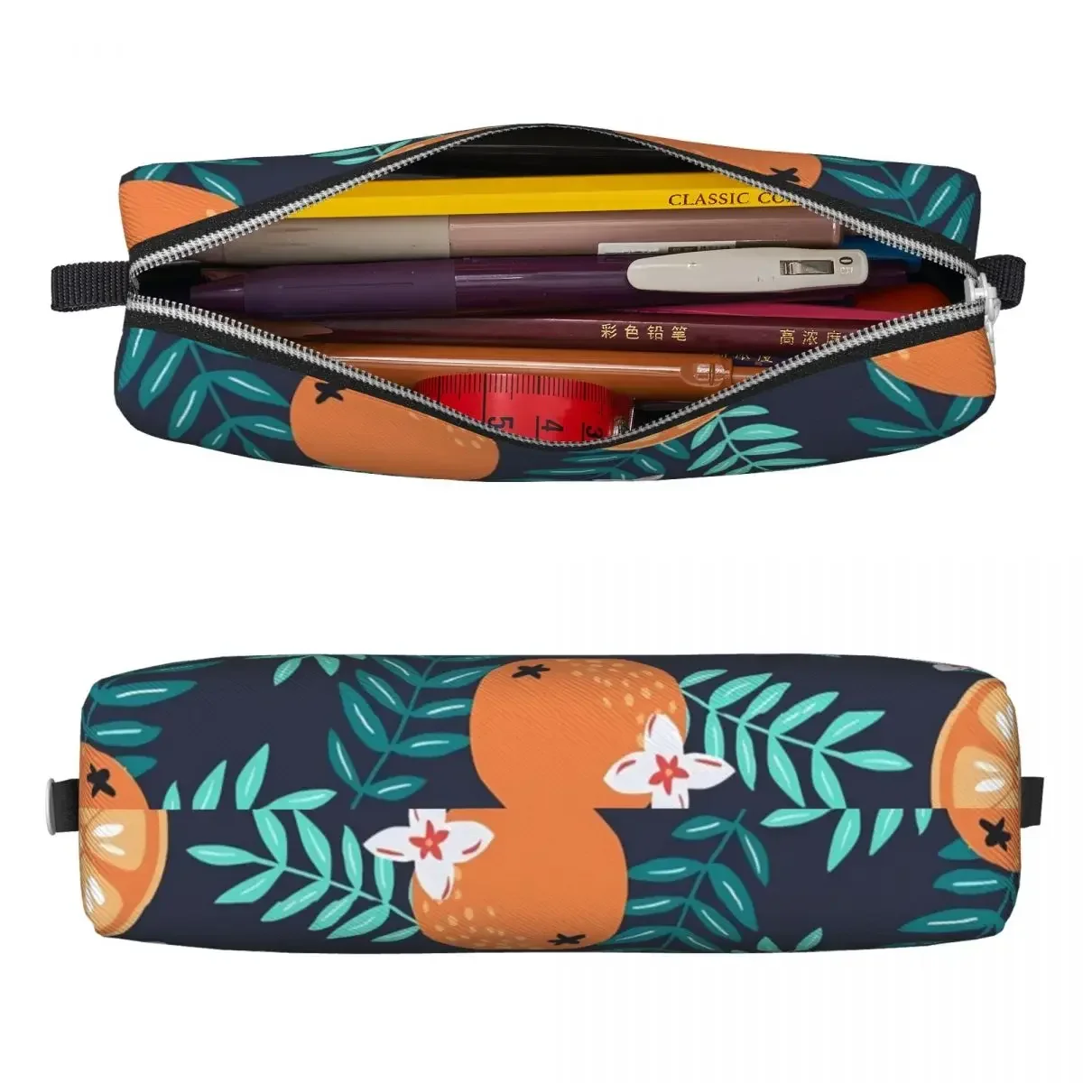 Oranges Print Pencil Case Green Leaves Child Aesthetic Pen Box Printed School Pencil Cases Stationery Birthday Gift