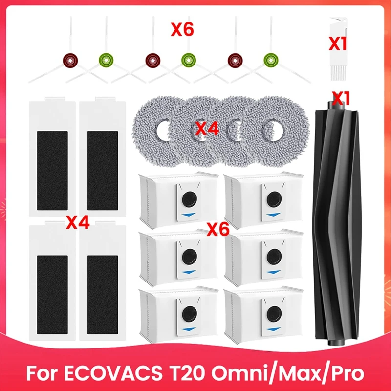 

For ECOVACS T20 Omni/Max/Pro Robot Vacuum Cleaner Accessories, Main Side Brushes Hepa Filters Mop Cloth Dust Bags-AA70