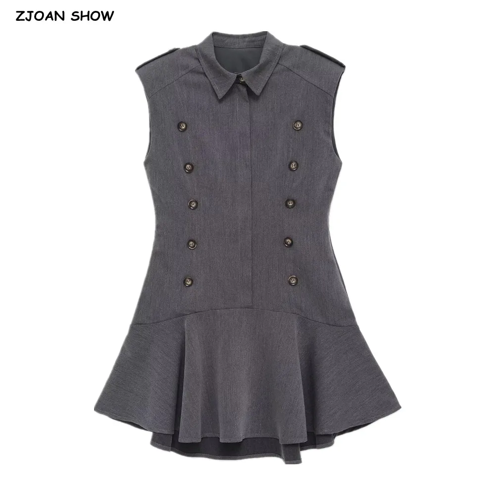 الرجعية الفرنسية نمط رمادي التلبيب طوق الكتف وسادة فستان بلا أكمام المرأة منخفضة الخصر سوينغ ألف اصطف سوينغ سترة فساتين Vestidos