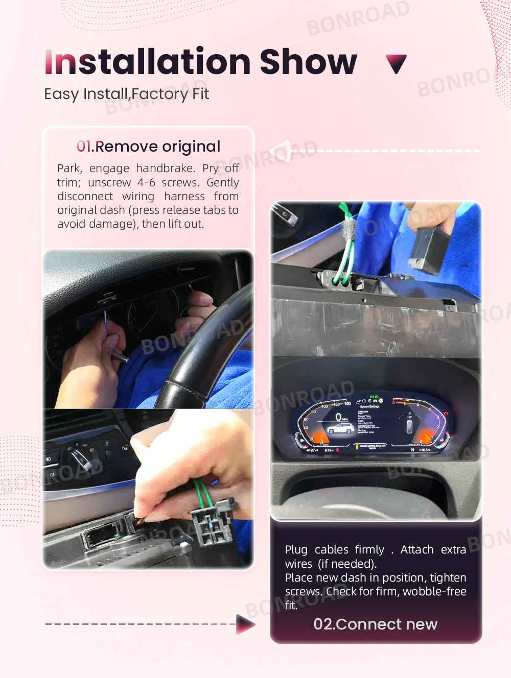 BONROAD 12,3 Zoll 1920*720P Auto-Armaturenbrett-Tachometer LCD-Anzeige für BMW F10 F11 F12 F18 Digitales Kombiinstrument – Detail 3