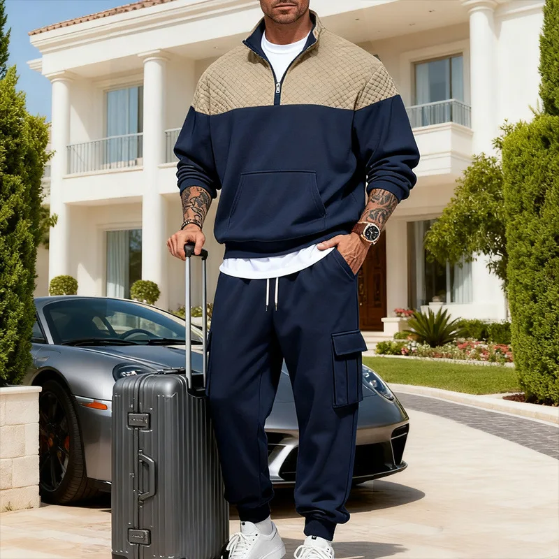 منتج جديد للشتاء عبر الحدود للترفيه في الهواء الطلق بسيط للرجال بألوان متباينة وأدوات فضفاضة وياقة واقفة مجموعة من النوع الثقيل #2