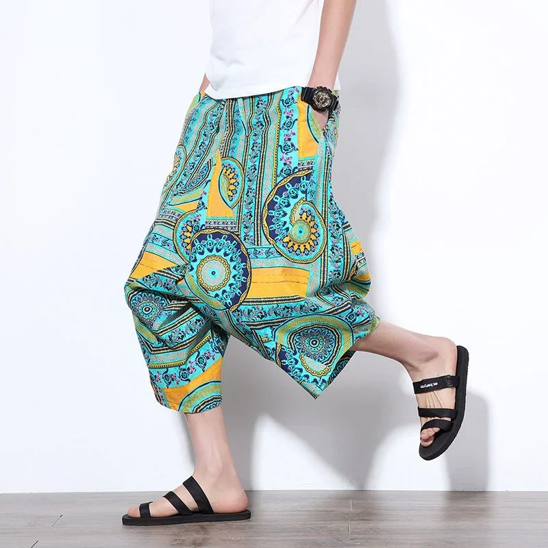 Thailand men lantern Pants Casual Summer Beach Ethnic printing Loose Leisure Exotic Women's Pants holiday capri pants shorts