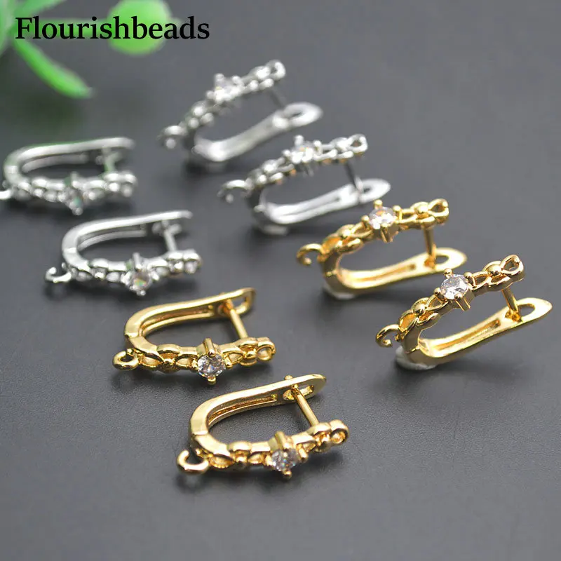 New Design Hollow Out Flower Surface Metal Brass 18K Gold Plated Rhodium Silver Lever-back Earring Hooks Clasps 30pc/lot