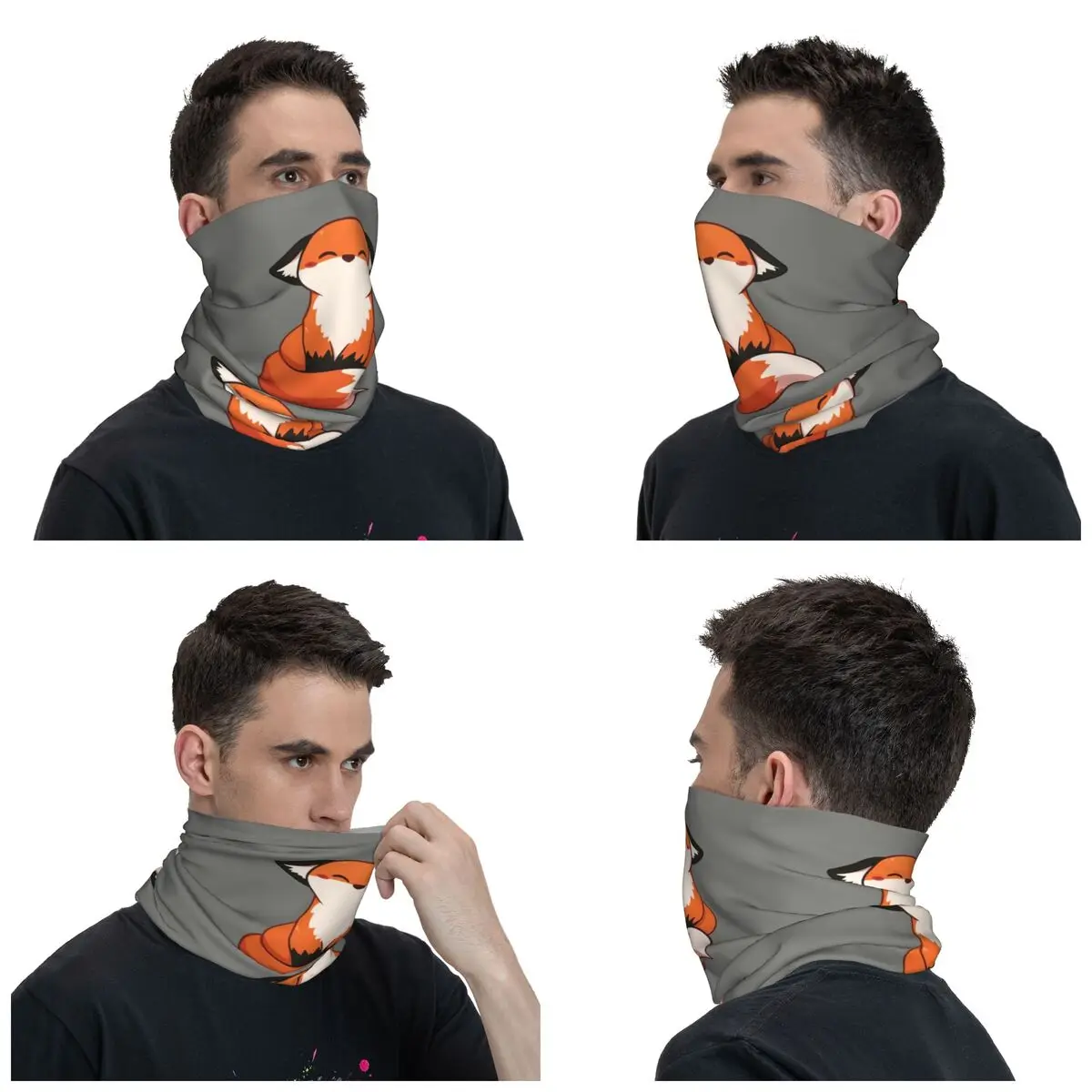 Cute Fox Bandana Neck Gaiter UV Protection Face Scarf Cover Men Women Fashionable 3D Animal Printing Headband Tube Balaclava