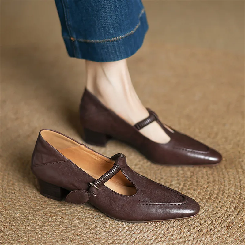 

Новые весенне-летние женские туфли из натуральной кожи, туфли с круглым носком для женщин, модные ретро-туфли на среднем каблуке, туфли Мэри Джейн ручной работы для женщин