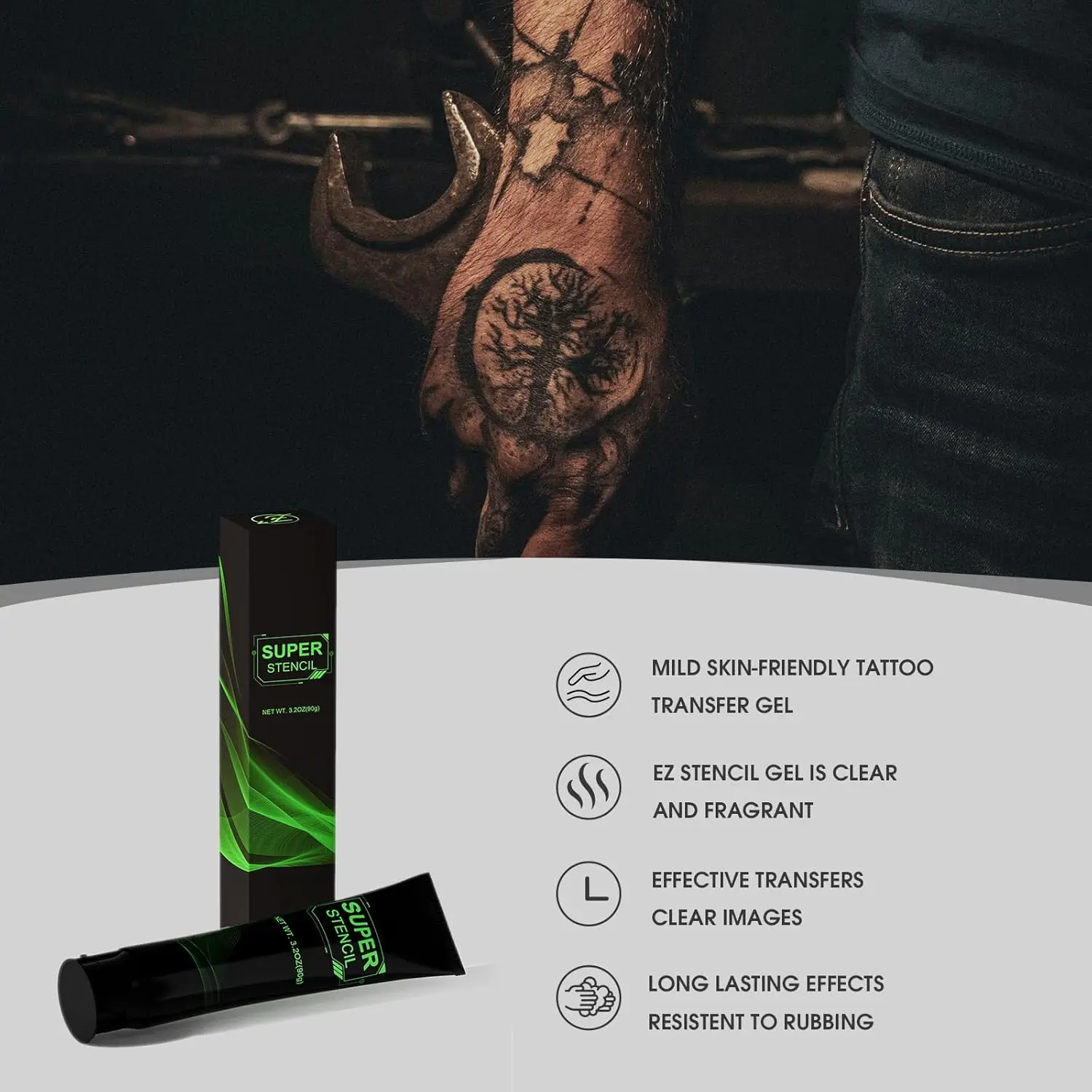 EZ Tattoo-Gel para plantillas, Gel suave y agradable para la piel, solución para tatuajes, 3,2 OZ