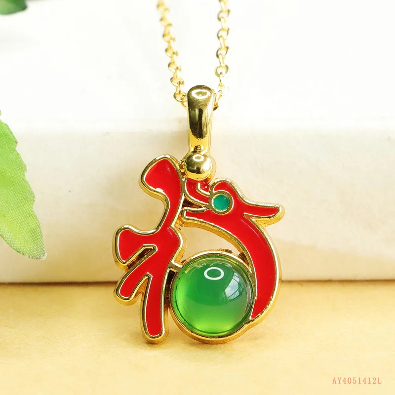 

Кулон из ледяного агата, ожерелье из бисера Fulong с зеленым халцедоном, женские украшения Year of the Dragon