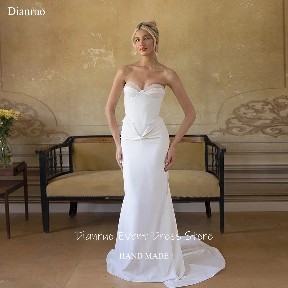 

Dianruo White Mermaid Wedding Dresses Sleeveless Court Train Vestido De Noiva Sweetheart Pleated Evening Dresses Customized