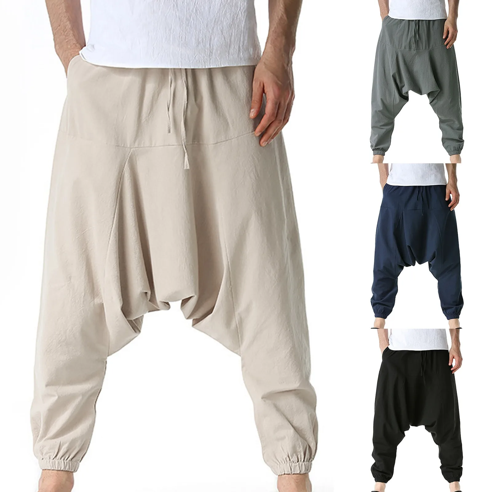 Men's Baggy Harem Pants Casual Hippie Trousers Low Drop Crotch Joggers Sweatpants Male Hip Hop Traditional Pants Streetwear