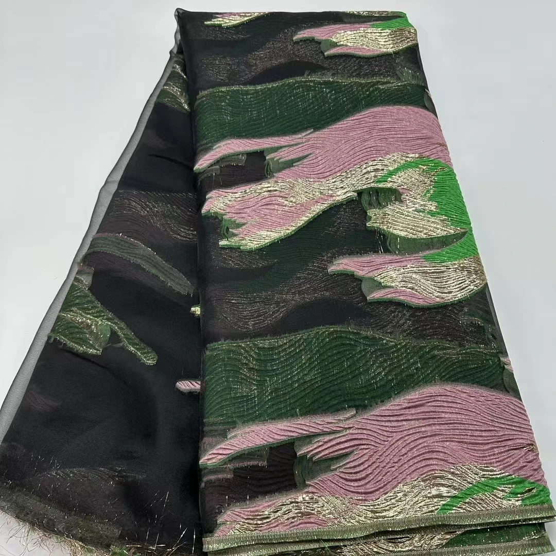 Latest Colorful Brocade Jacquard African Lace Fabric 2025 High Quality French Nigerian Damask Lace Fabric For Dress Sew KJK25111