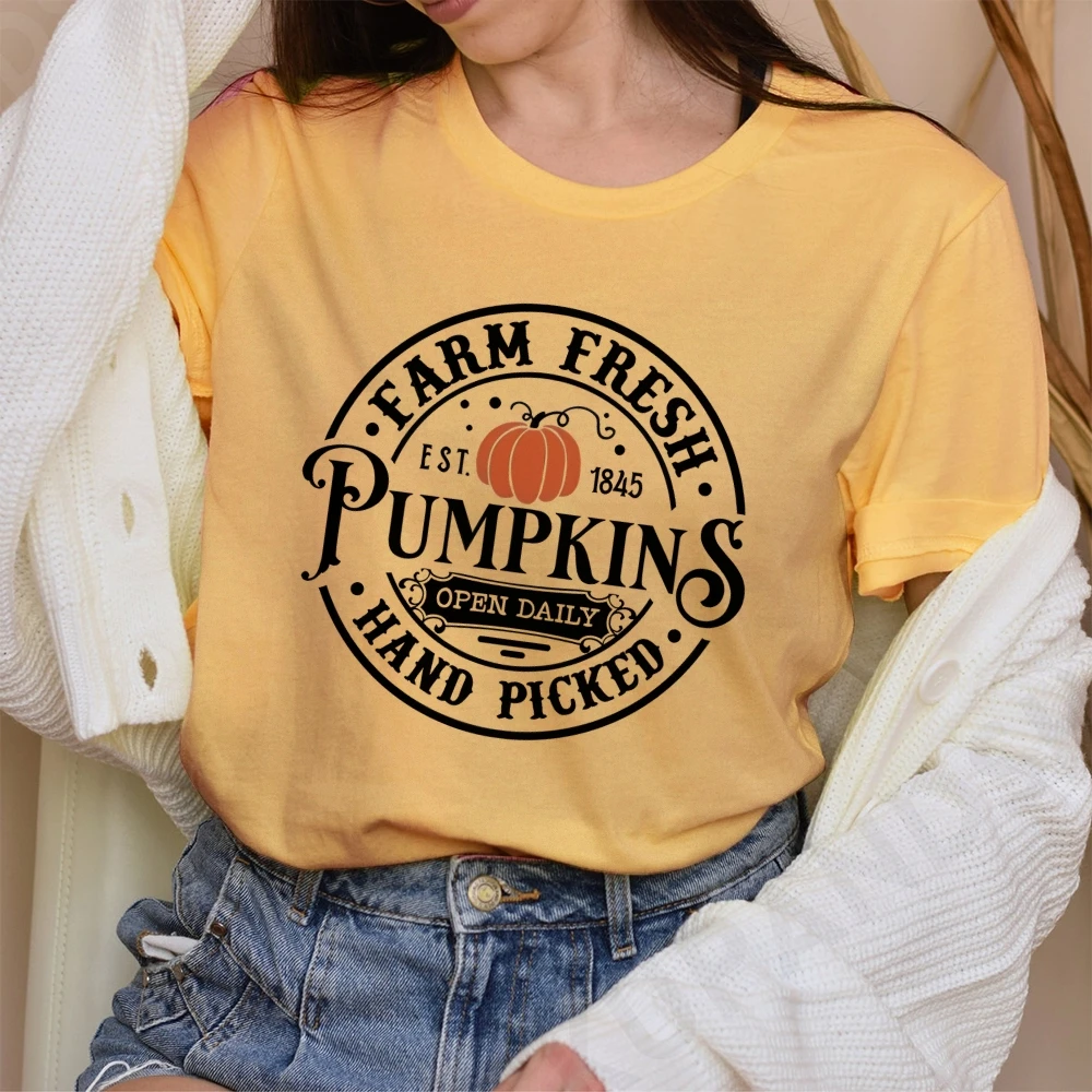 Farm Fresh Pumpkin Shirt Fall Crewneck T-Shirt Halloween Graphic Tees Women’s Clothes Graphic Tees Autumn Harvest Festival