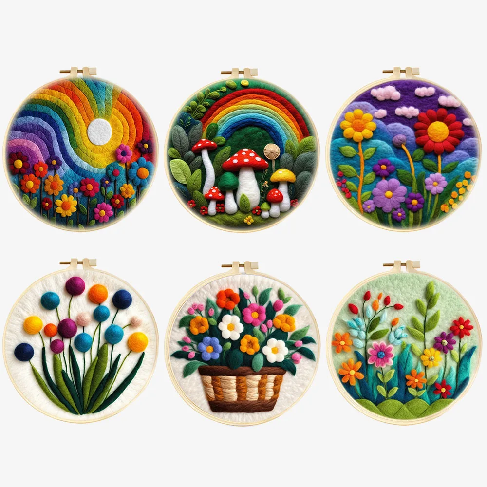 

CHENISTORY Painting DIY Felting Wool With Embroidery Kit Painting Needle Wool Colorful Flowers Handcraft For Beginner Home Decor