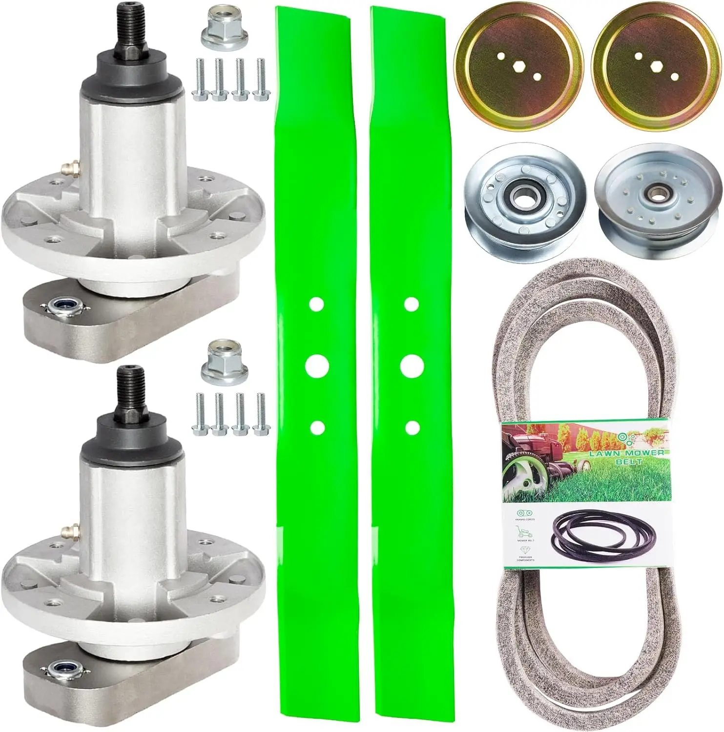 

Комплект для восстановления газонокосилки 42 дюйма: шпиндели, лезвия, шкивы и ремень для газонокосилок-тракторов