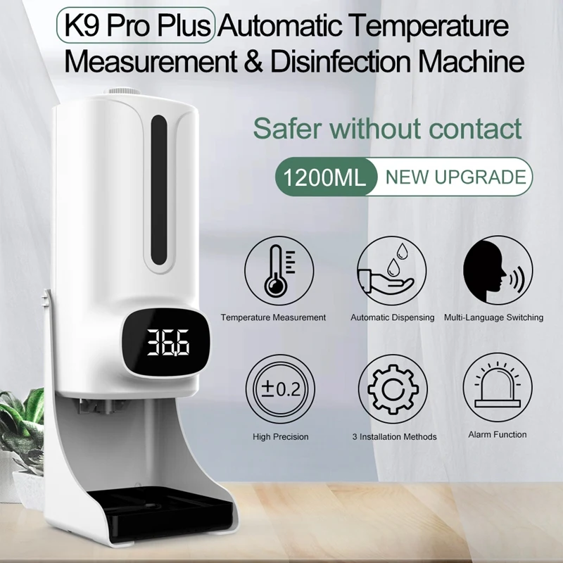 New K9 Proplus Wall-Mounted Thermometer With Soap Dispenser,With Alarm,Suitable For Use In Offices,Schools And Communities