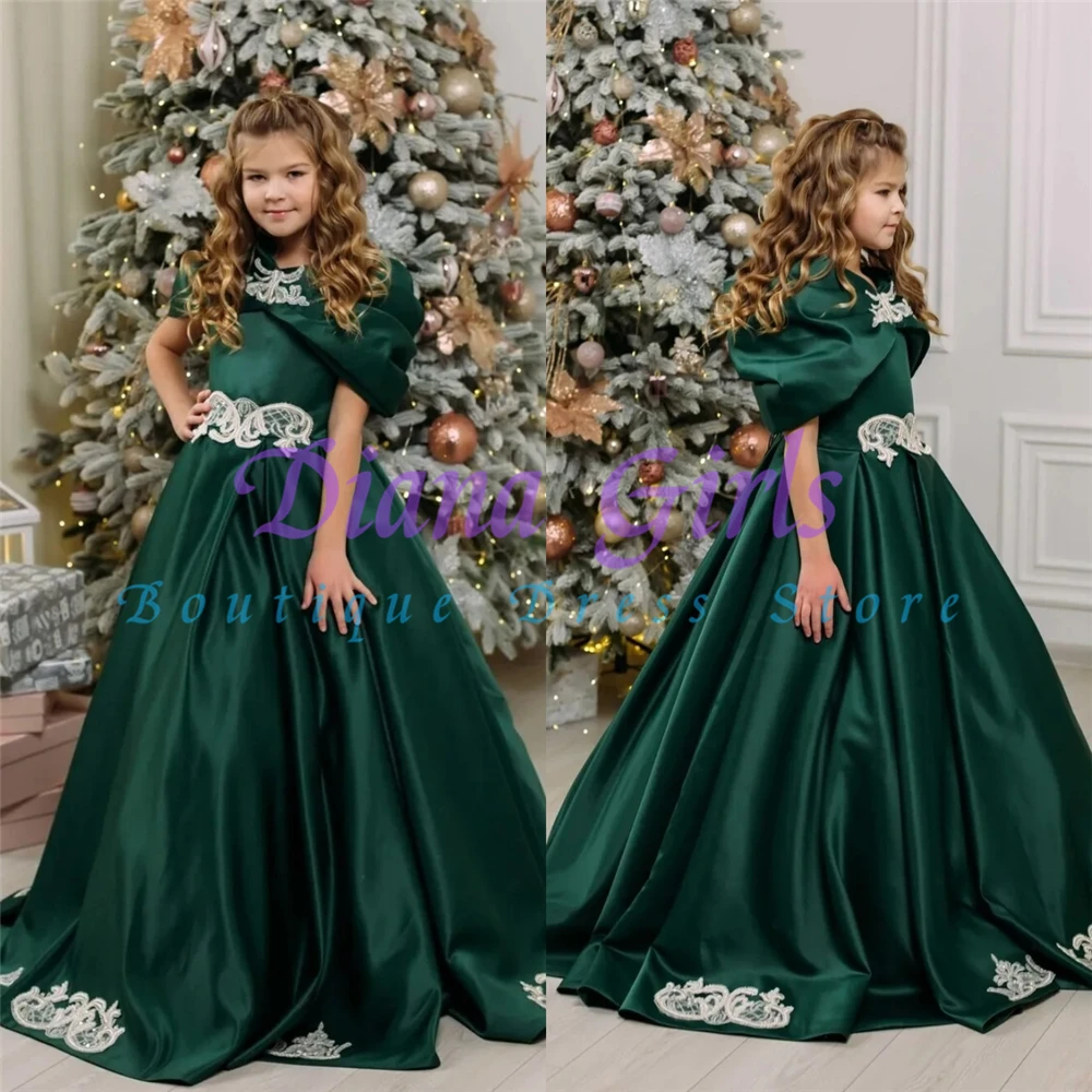 

Gorgeous Christmas Green Satin Flower Girl Dress For Wedding Princess Beauty Pageant Kids Birthday Party Evening Ball Dresses