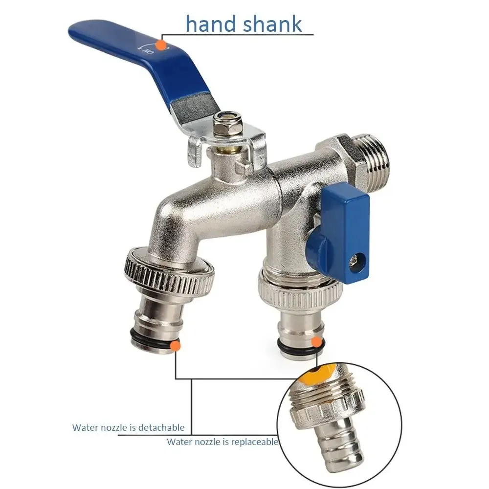 

1/2'' Double Head Water Faucet Garden Irrigation Garden Watering Valve Switch Washing Machine Accessory Thread Alloy Sink Tap