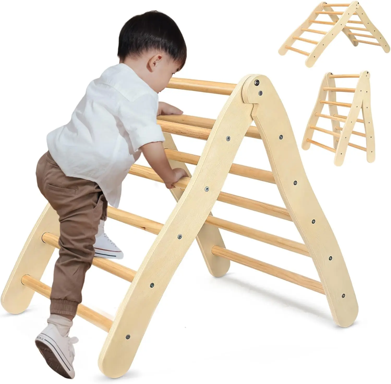 Klappbares Holz-Kletterdreieck für Kleinkinder, Jungen und Mädchen ab 6 Monaten, Indoor-Spielplatz-Klettergerüst, Spielset zur Förderung von Gleichgewicht und motorischen Fähigkeiten