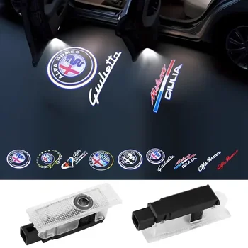 2szt FOR Alfa Romeo LED Car Door Welcome Light Logo Projector Giulia Giulietta Mito Stelvio Brera 147 156 159 car-styling