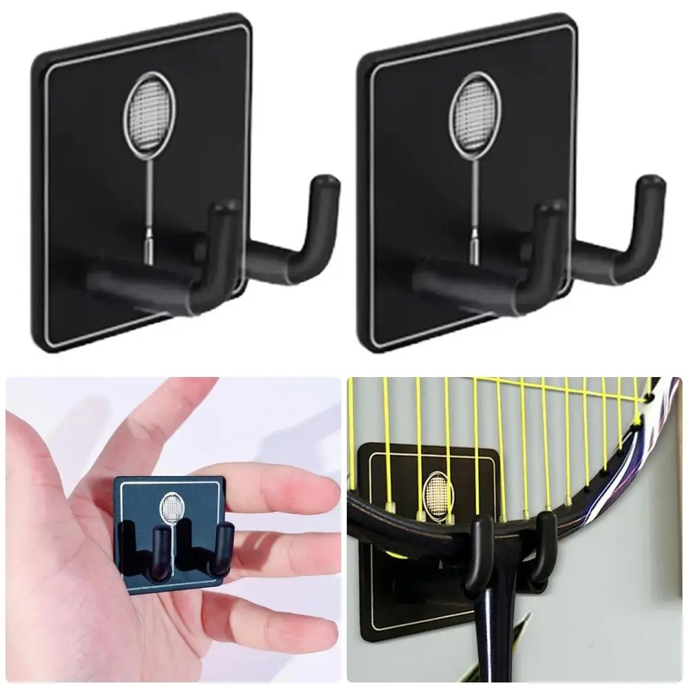 1Pcs Storage Rack Tennis Racket Holder No Hole Wall Mounted Wall Hook with Silicone Protective Cover Stainless Steel