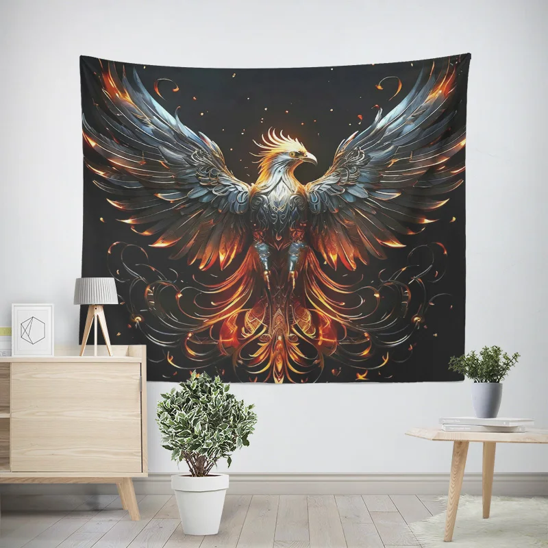 نسيج التنين والعنقاء الأسطوري - نسيج ديكور غرفة النوم الآسيوي التقليدي للتعليق على الحائط في عطلة العائلة #4