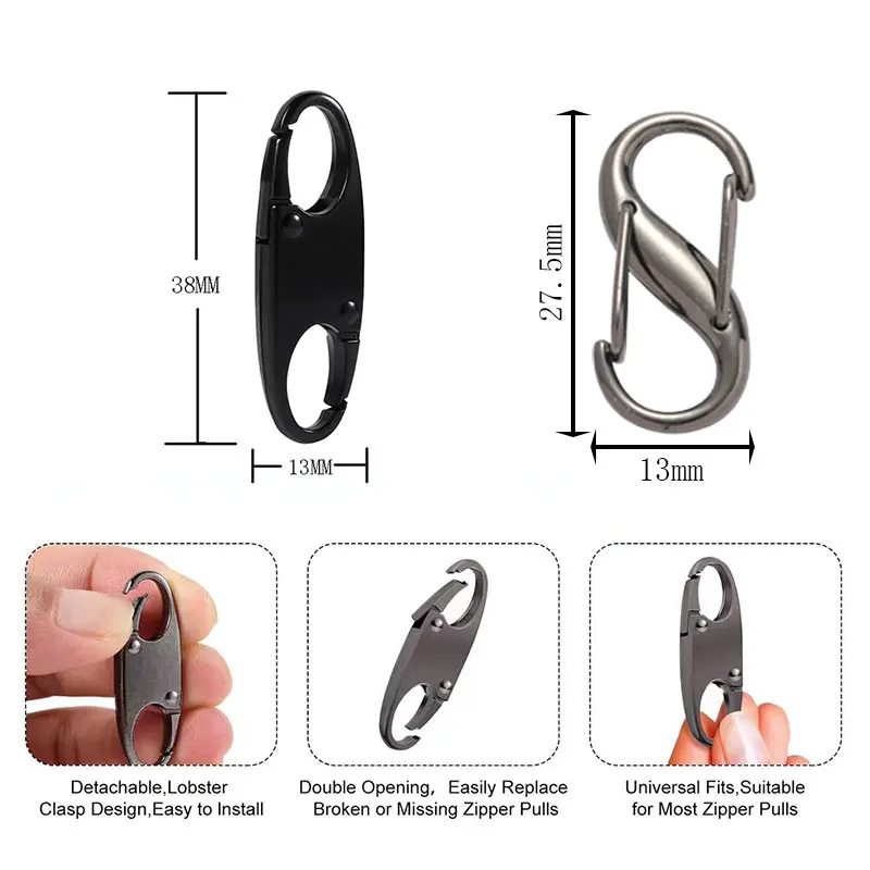 5/10pcs Zipper Locks S Buckle Double Opening Clasps Hooks Connectors for Backpacks Luggage Zippers Clip Diy Accessories
