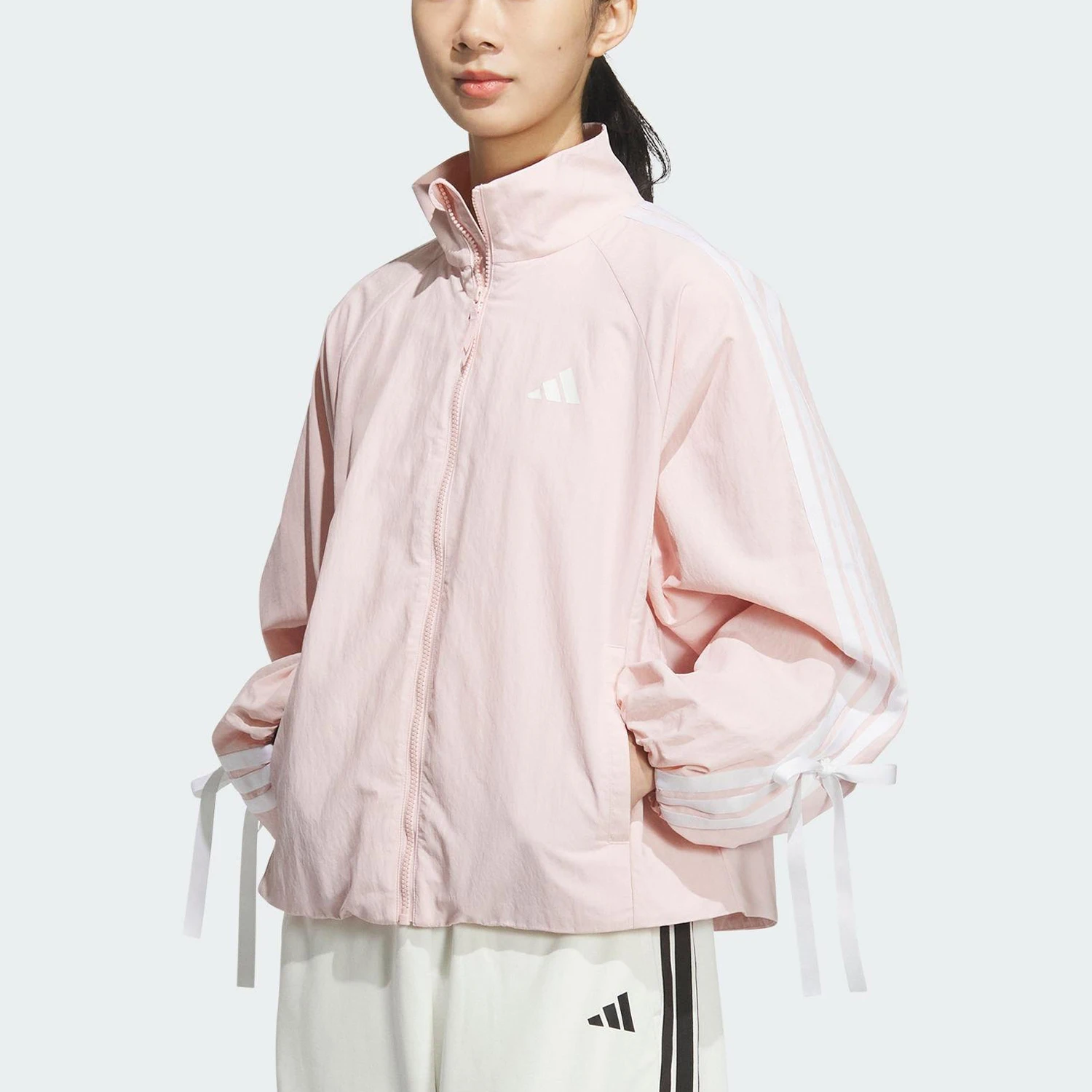 Adidas genuina 2025 Nuova giacca da donna con colletto alla coreana con fiocco in tessuto KB0086