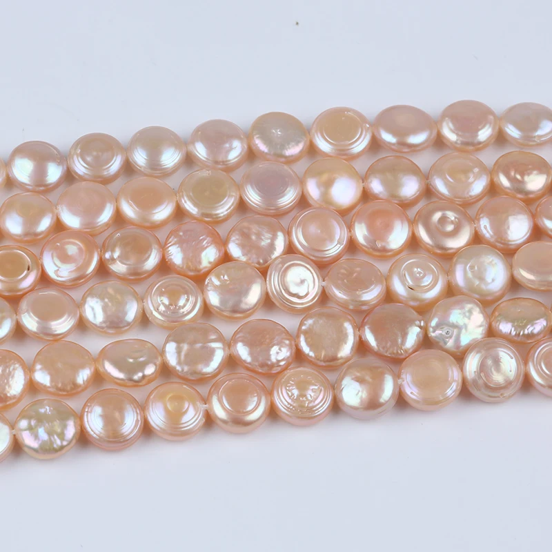 11-12mm natural pink real loose freshwater coin pearl beads